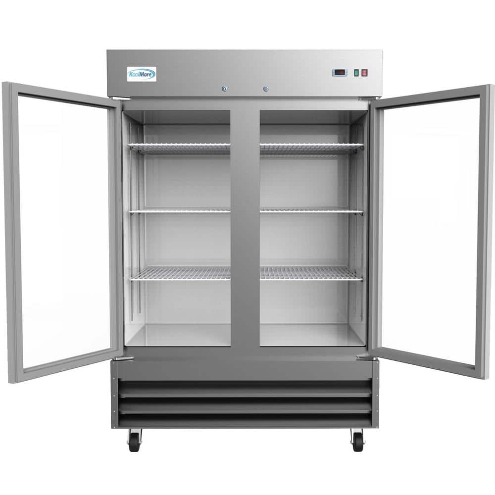 54'' Stainless Steel Double Door Commercial Refrigerator with Glass Doors