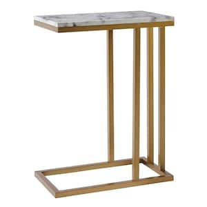 25 in. H x 18.13 in. W Marmo Modern Marble-Look C Shape Side Table, Marble/Brass