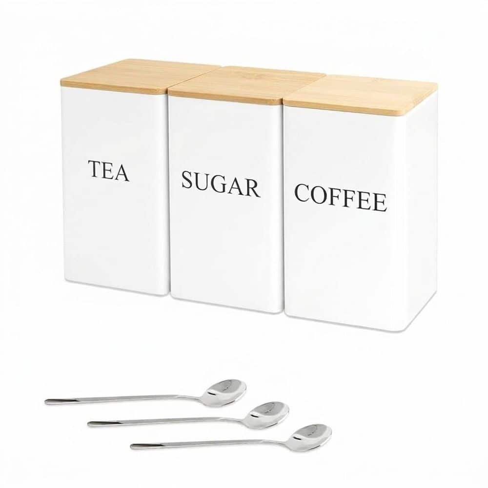 Tea Coffee Sugar Kitchen Canister Set 3 Pieces Black Powder-Coated Iron Storage Jars with Bamboo Lids price history on PriceWatchPro