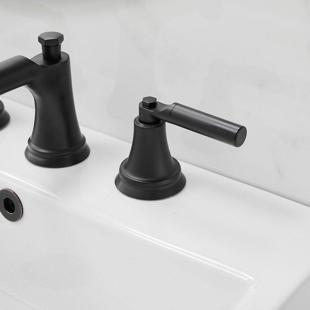 Matte Black Widespread 2-Handle Bathroom Faucet with Drain Assembly