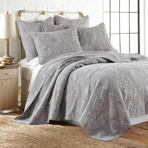 LEVTEX HOME Perla Grey 3-Piece Paisley Quilting Cotton Full/Queen