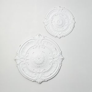 39" and 25" Brushed White Metal Wall Medallions (Set of 2)