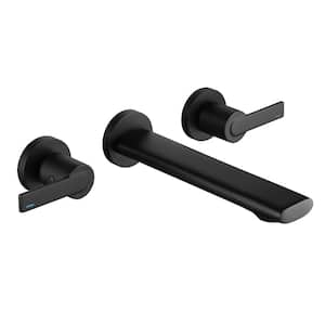 Single Hole Double-Handle Wall-Mounted High Arc Bathroom Faucet in Matte Black
