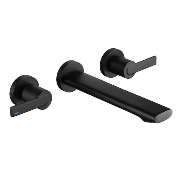 Dimakai Single Hole Double-Handle Wall-Mounted High Arc Bathroom Faucet in Matte Black