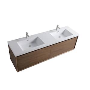 Odele 70.87 in.W x 19.7 in.D x 20.65 in.H Double Sink Floating Bath Vanity in Natural Wood with White Sintered Stone Top