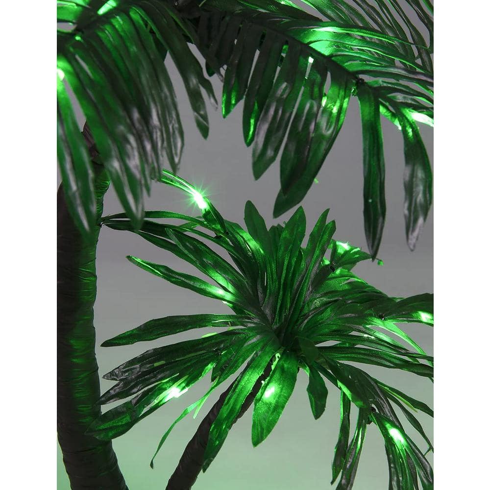 24" Green Silk Palm Tree Bonsai with LED Lights