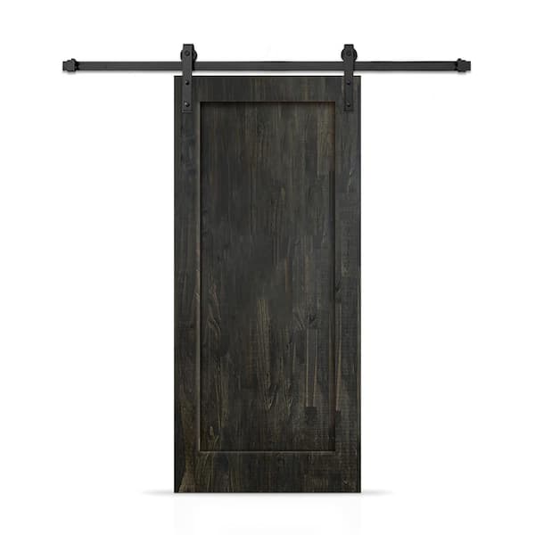 CALHOME 32 in. x 96 in. 1-Panel Shaker Hollow Core Charcoal Black Stained Pine Wood Interior Sliding Barn Door with Hardware Kit