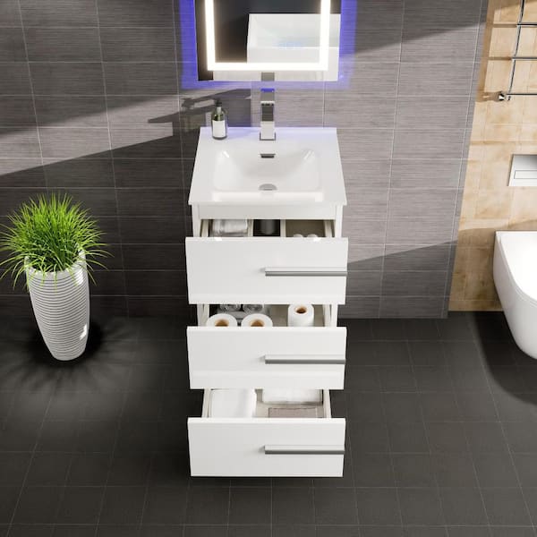 Eviva Deluxe 20 in. Single Sink White Bath Vanity with White