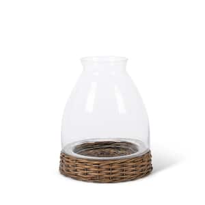 10.2 in. D x 12.9 in. H Brown Glass and Rattan Cloche