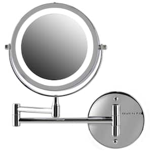 Small Round Polished Chrome Lighted Tilting Casual Mirror (11.6 in. H x 1.4 in. W)