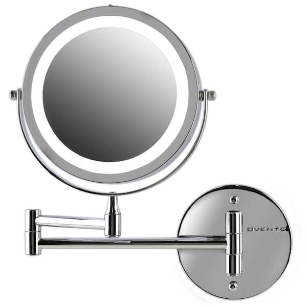 Small Round Polished Chrome Lighted Tilting Casual Mirror (11.6 in. H x 1.4 in. W)