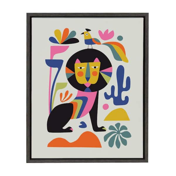 Kate and Laurel Sylvie "Black Lion" by Rachel Lee of My Dream Wall Framed Animal Canvas Wall Art 24 in. x 18 in.
