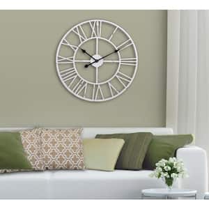 Oversized Roman Round Wall Clock, White, 30"