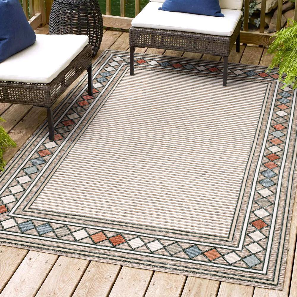 Sebastian Brown and Ivory Geometric Synthetic Rectangular Rug 3' x 5'