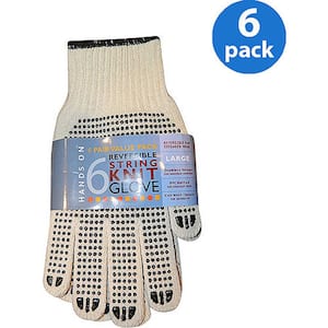 Reversible PVC Dotted String Knit Gloves, 6 Pair Value Pack