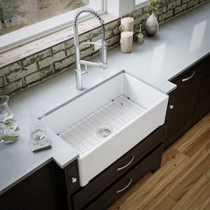 Fireclay 33 in. Farmhouse/Apron-Front Single Bowl White Gloss Fireclay Kitchen Sink with Reversible Apron Front