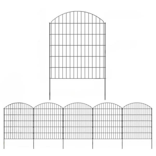 Unbranded 35.4 in. L x 43.2 in. H 5-Panel Steel Decorative Garden Fence No Dig Temporary Dog Border Fencing plus 6 Stakes in Black