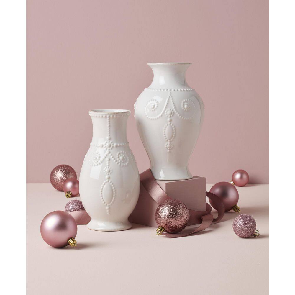 White Ceramic Fluted Table Vase with Embossed Design