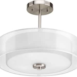 Invite Collection 15 in. 3-Light Brushed Nickel Semi-Flush Mount for Hallways and Bedrooms
