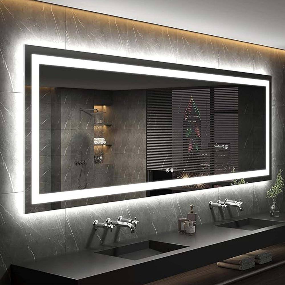 72 in. W x 36 in. H, Rectangular Framed 3 Color Modern Lighted Wall Bathroo