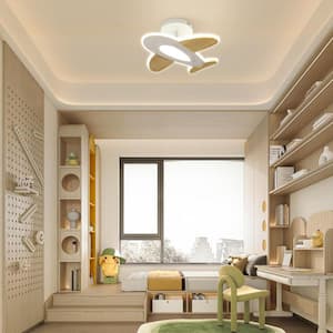 20 in. Modern Cartoon Plane Shade Art Deco Dimmable Integrated LED Semi Flush Mount Ceiling Light Fixture for Bedroom