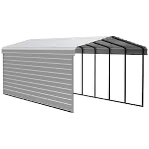 12 ft. W x 29 ft. D x 9 ft. H Eggshell Galvanized Steel Carport with 1-sided Enclosure