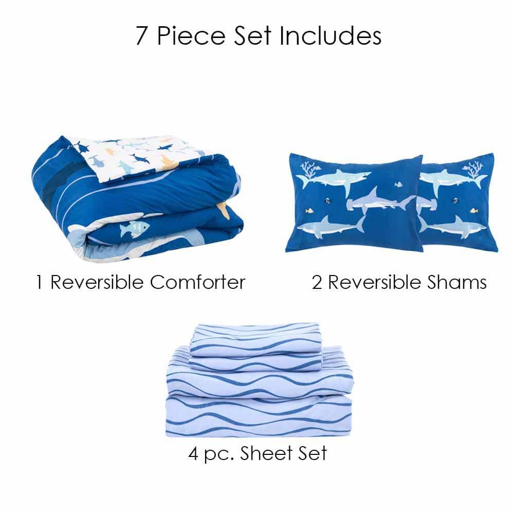 Blue Twin Microfiber Reversible Kids Bed in a Bag Set