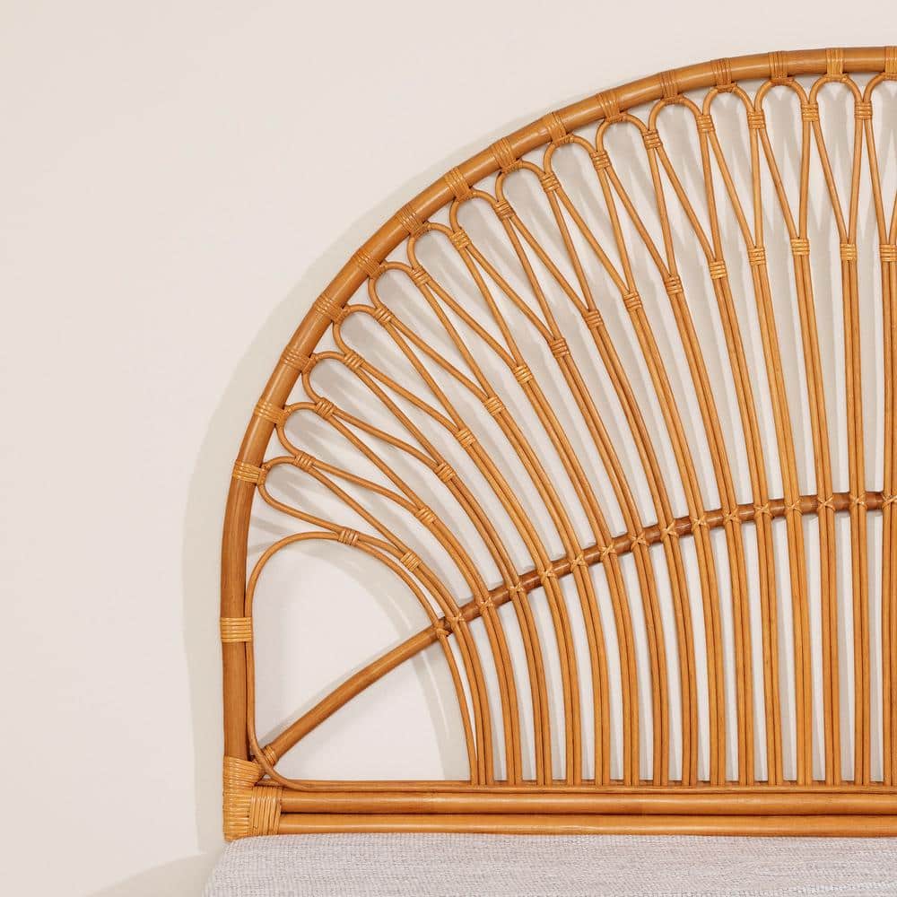Beige Queen Exotic Tree Pattern Wicker Headboard