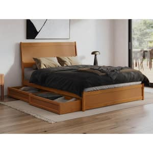Casanova Light Toffee Natural Bronze Solid Wood Frame Queen Platform Bed with Panel Footboard and Storage Drawers