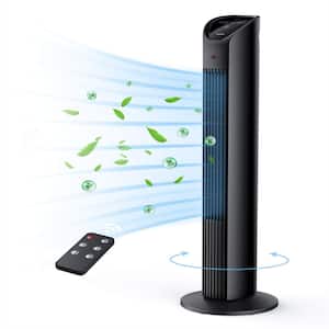 36 in. 3 Quiet Speeds 3 Modes Tower Fan in Black with 12-Hour Timer, LED Display, and Remote Control