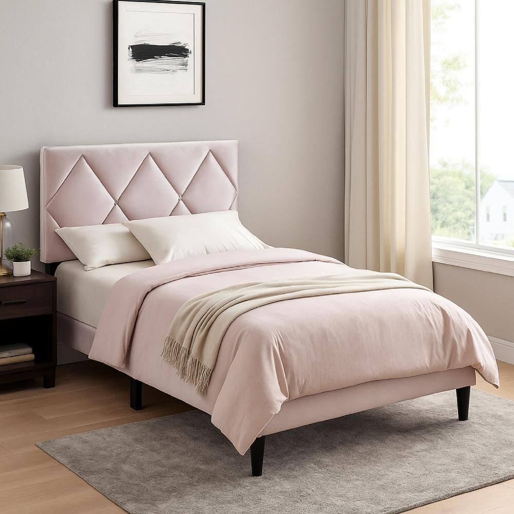 Lilian Pink and Black Wood Frame Full Platform Bed with Tufted Upholstered Headboard price history on PriceWatchPro
