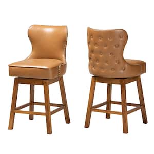 Gradisca 40.6 in. Tan and Walnut Brown Wood Frame Counter Height Bar Stool (Set of 2)