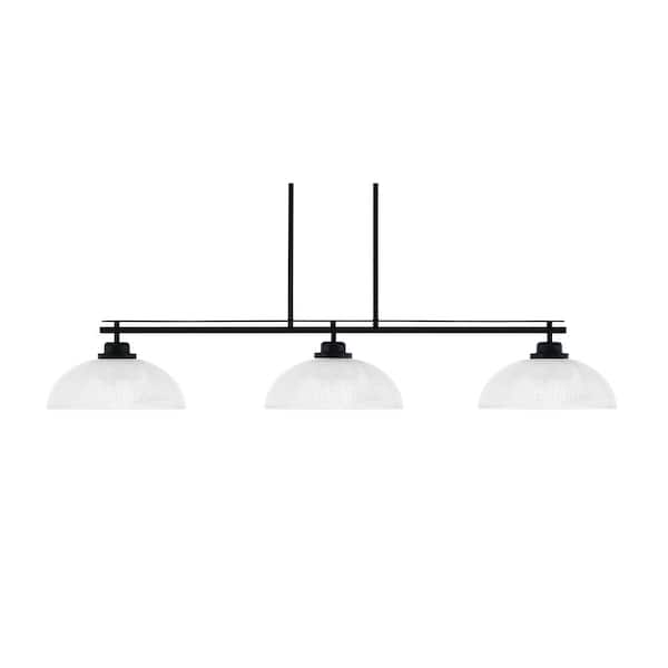 Unbranded Monroe 3-Light Billiard Light, Round Fitter, Matte Black Finish, 13 in. Clear Ribbed Glass