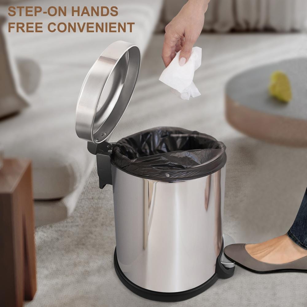 1.32 Gallon Brushed Stainless Steel Step-On Trash Can