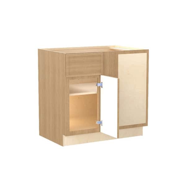 Franklin 36 in. W x 24 in. D x 34.5 in. H Assembled Plywood Base Blind Corner Kitchen Cabinet in Vanguard Oak Soft Close