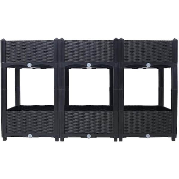 Misopily 47.20 in. Black Plastic Rectangular Outdoor Elevated Planter Raised Beds with Drainage Plug for Vegetable/Flower/Herb