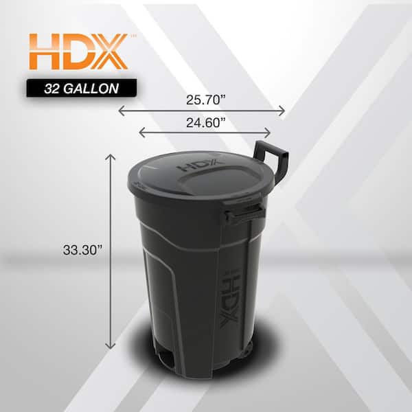 HDX 32 gal. Black Heavy Duty Outdoor Trash Can with Wheels and