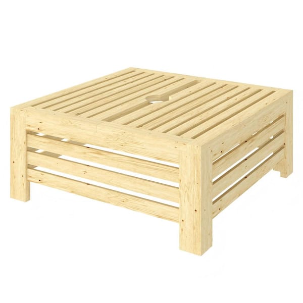 2-in-1 Patio Umbrella Base Stand Table Storage Box 110 lbs. Fir Wood Patio Umbrella Base in Beige