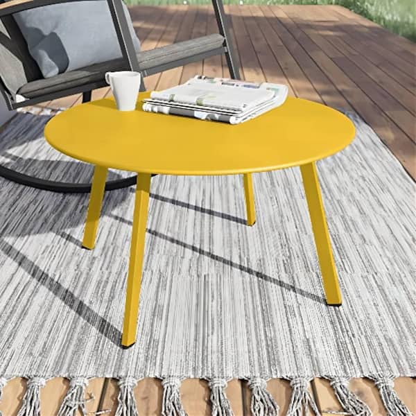 Cubilan Outdoor Coffee Table, Weather Resistant Metal Large Side Table for Balcony, Porch, Deck, Poolsid, Yellow，market