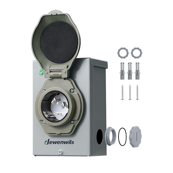 50 Amp Power Inlet Box 125/250-Volt 60Hz Backyard SS2-50P Waterproof Socket, Gray