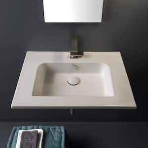 Etra Rectangular Wall Mounted Bathroom Sink in White