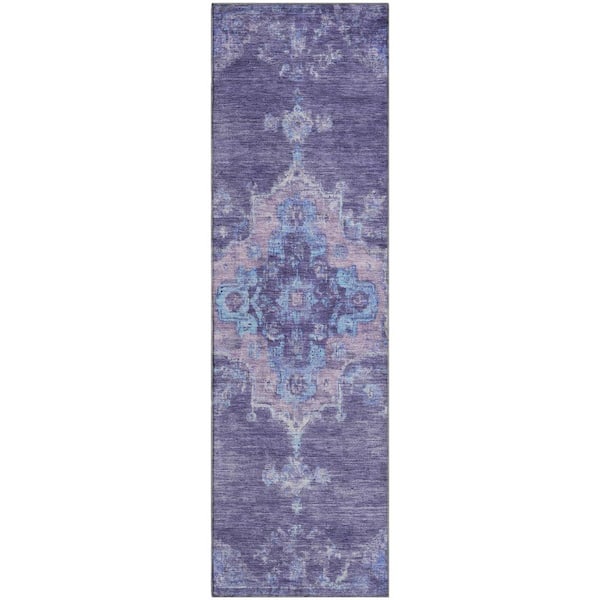 Mayfield Premium Machine Washable Abstract AMF2321 Purple 2 ft. x 7 ft. Runner Rug