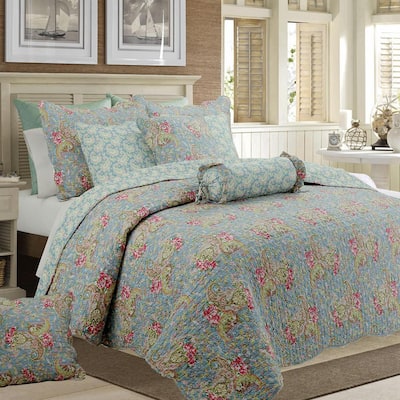 Cozy Line Home Fashions French Fl Country Cottage 3 Piece Blue Scalloped Provence Garden Cotton King Quilt Bedding Set Bb K 160901k The Depot Cozy Line Home Fashions French Fl, Wayfair King Size Bedding Sets