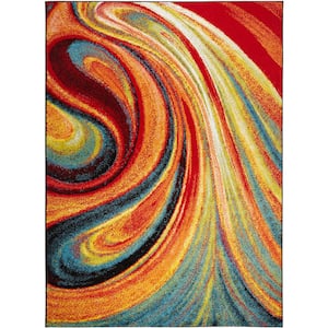 Splash Red/Blue 5 ft. x 7 ft. Abstract Area Rug