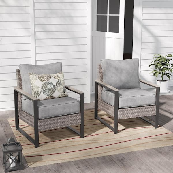 2 Pieces Patio Conversation Set Patio Sofa Set All-Weather Gray Wicker with Linen Grey Cushion