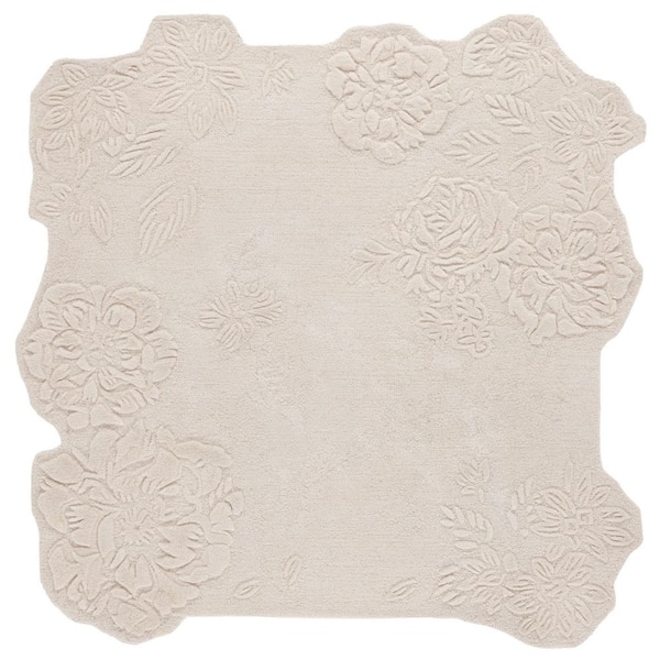 Mykonos 6 ft. x 6 ft. Ivory High-Low Floral Square Area Rug