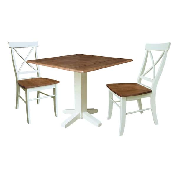 International Concepts 3-Piece Hickory/Shell 36 in. Solid Wood Square Drop-Leaf Table Set with 2-Side Chairs