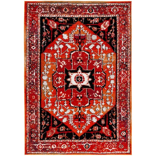 Vintage Hamadan 7 ft. x 9 ft. Red/Orange Medallion Ornate Area Rug