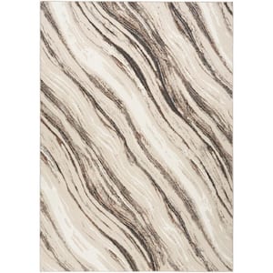 Eco-Friendly Beige Grey 6 ft. x 9 ft. Abstract Contemporary Area Rug