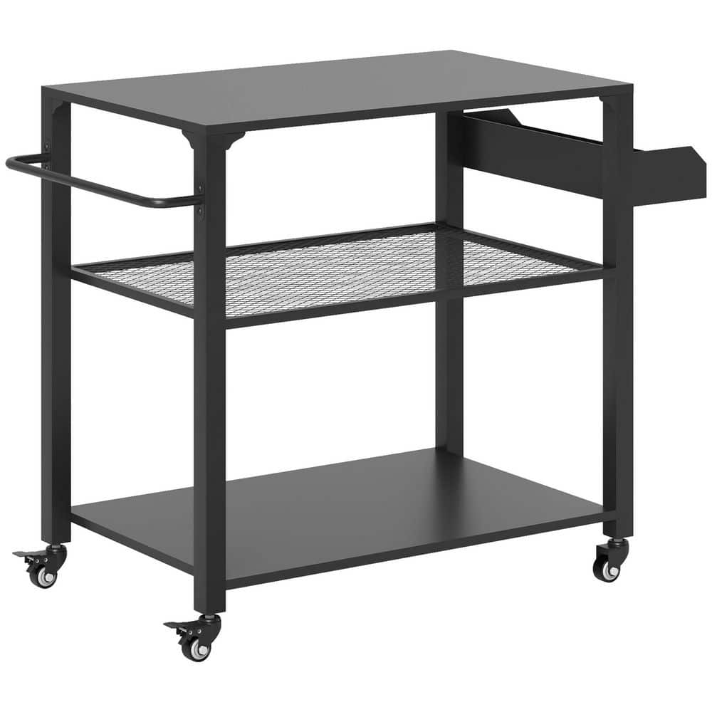 3-Shelf Black Outdoor Grill Cart, 31.5 in. x 19.7 in.Pizza Oven Stand Grill